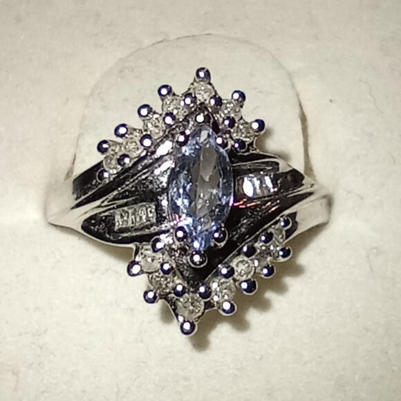 10Kt White Gold Marquise Tanzanite & Diamond Ring